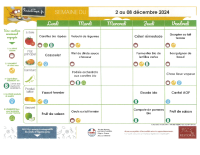 Menu du 2 au 08 Décembre 2024