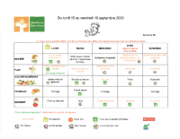 Menu du 15 au 19 septembre 2025