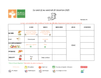 Menu du 22 au 26 decembre