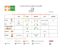 2026 – Menu DU 27 AVRIL AU 1 MAI